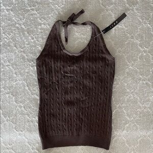 Chocolate Cable Knit Halter Tank